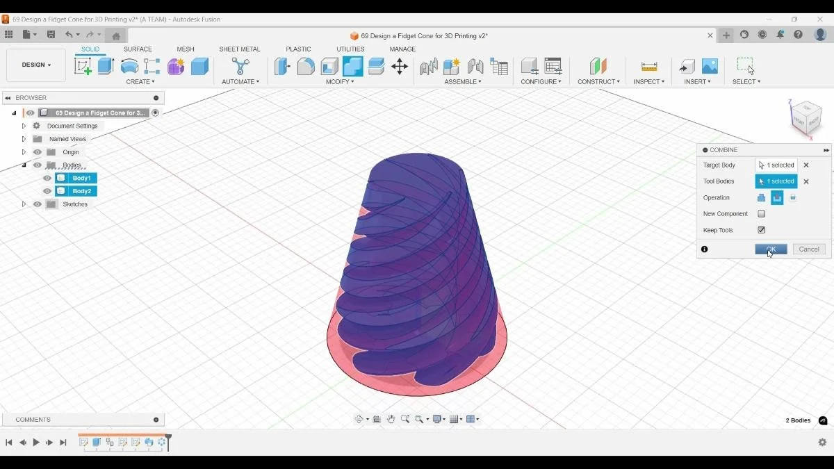 fusion fidget cone combine bodies boolean operation