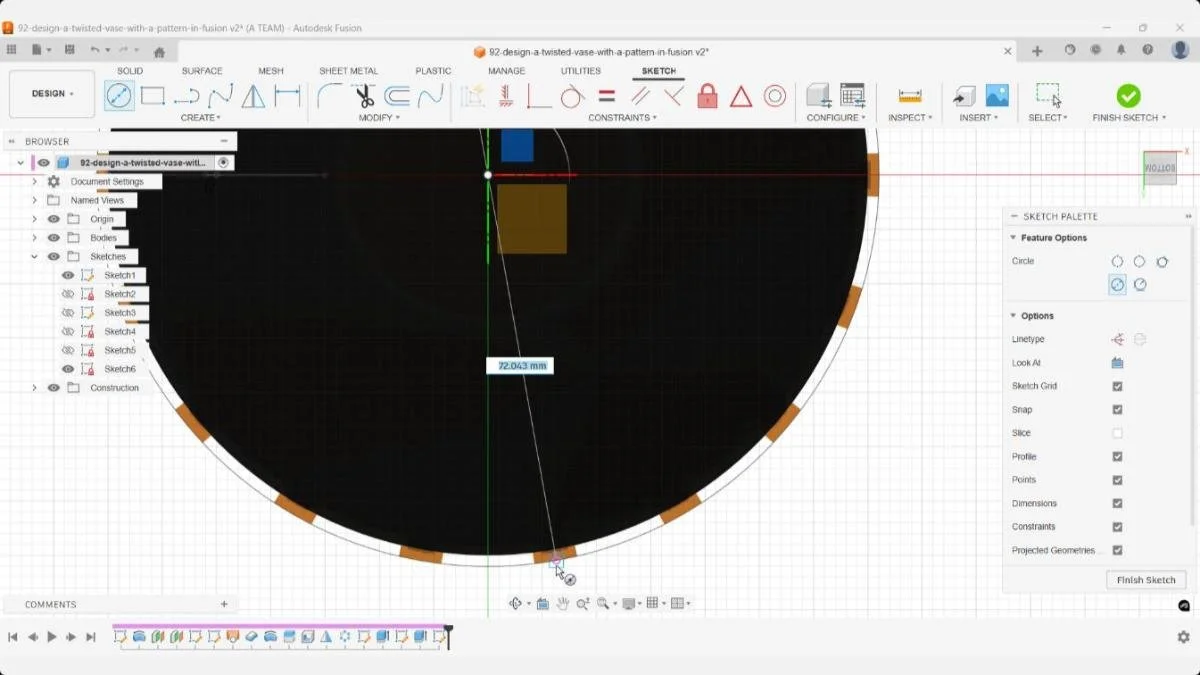 Drawing a center-based circle using a single projected point as the radius reference.