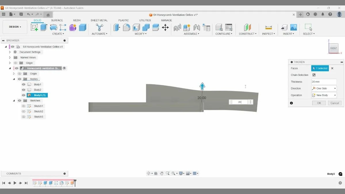 fusion thicken surface solid body creation