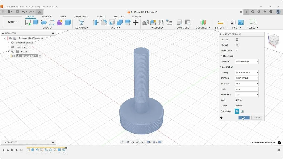 Fusion manual drawing creation settings dialog