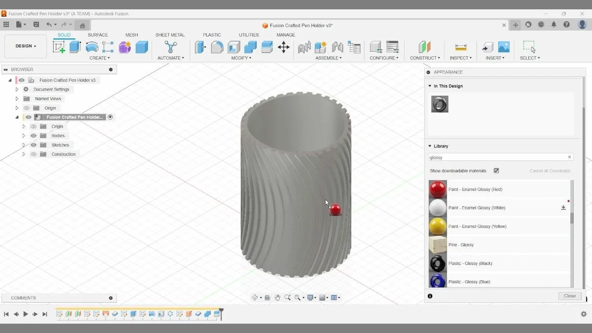 fusion apply appearance glossy pen holder render