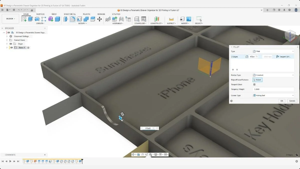 Fillet added to the refined side notch for ergonomic handling.