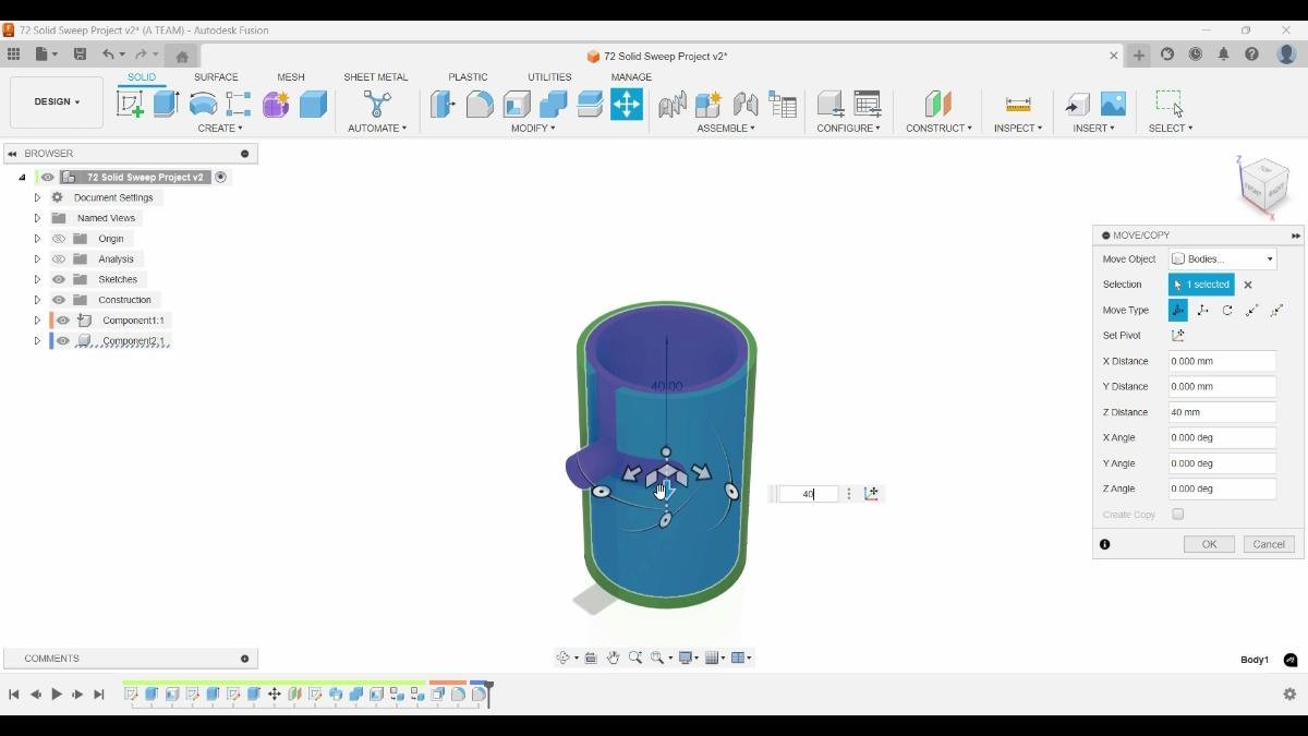 Fusion component move operation inside assembly workflow