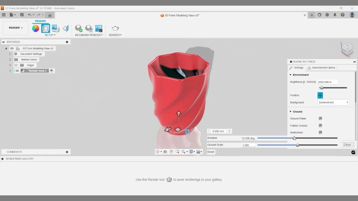 fusion render environment lighting settings vase model