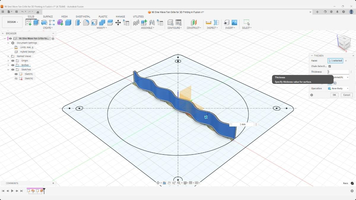 fusion surface thicken feature sine wave rib