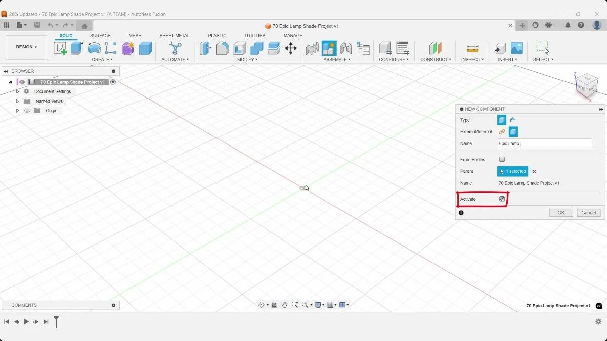 Fusion component setup for lampshade project
