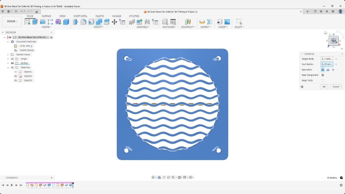 fusion combine bodies grille modeling operation