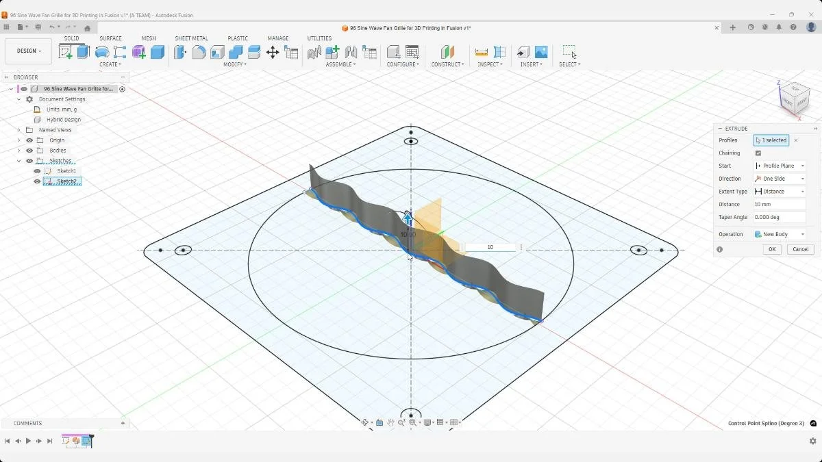 fusion sine wave surface extrude operation