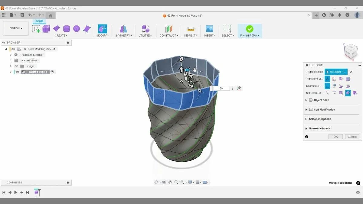 fusion form smooth top edge adjustment vase opening