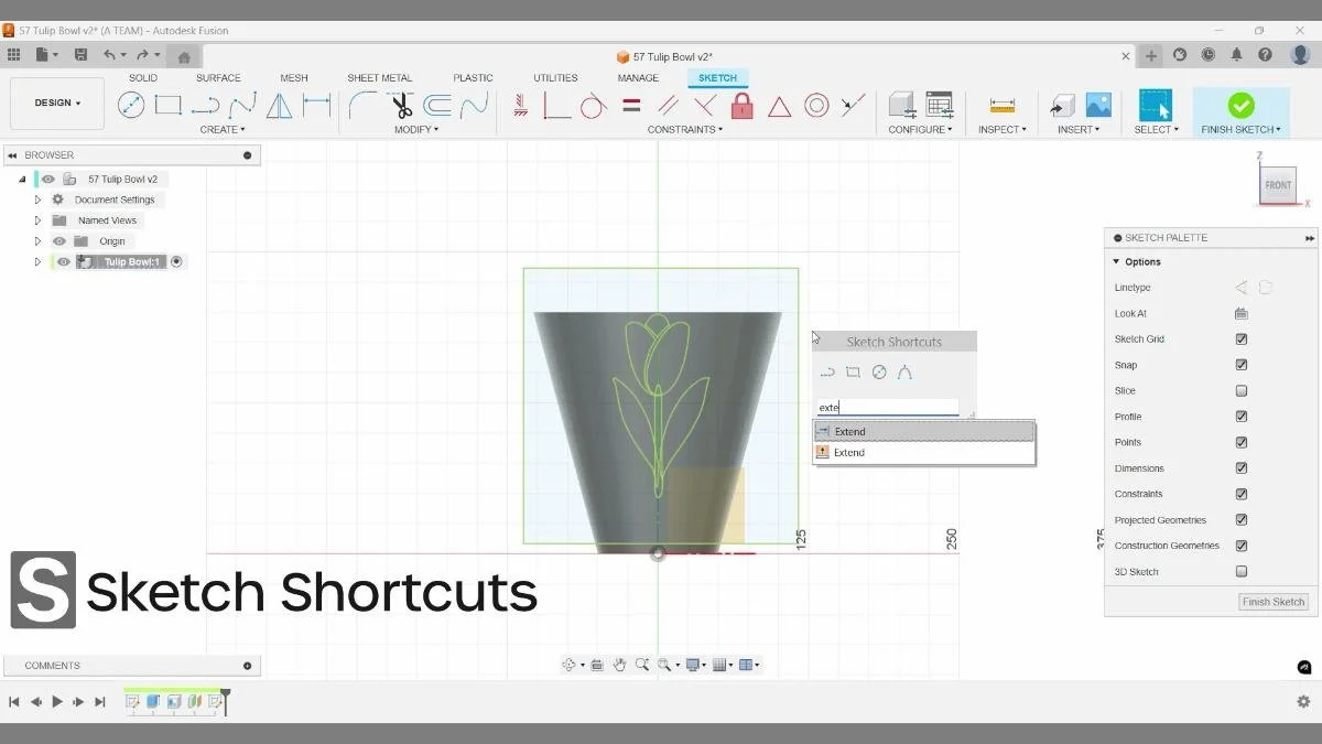 fusion sketch extend tool refining tulip pattern curves