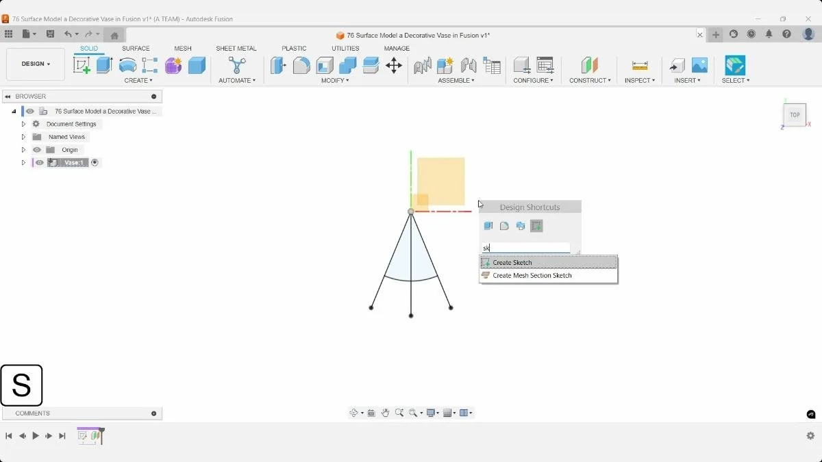 Creating a new sketch on the upper offset plane.