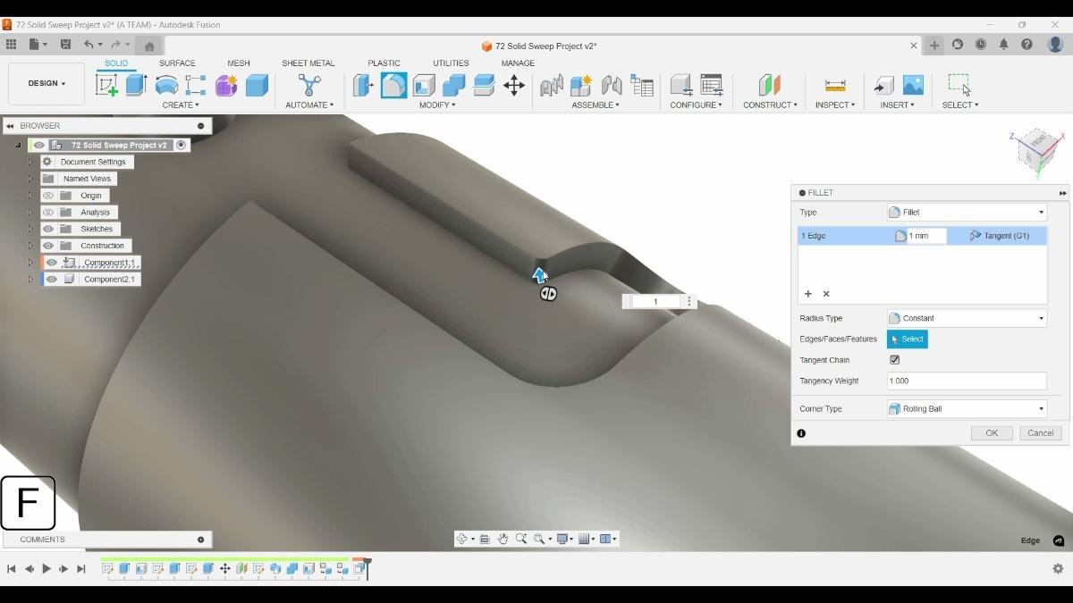 Fusion fillet operation smoothing sweep cut edges