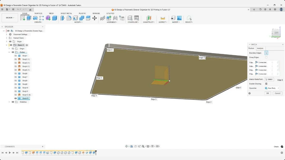 Patch command creating a surface to close the bottom opening.