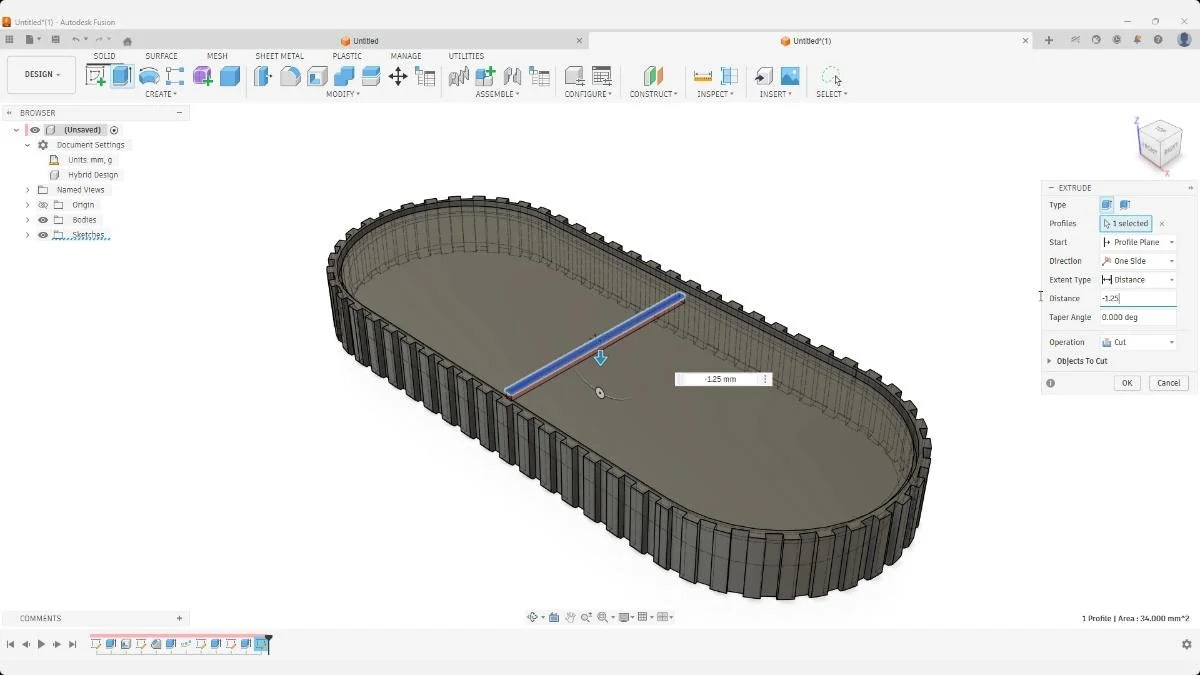 fusion center rectangle tray pattern cut
