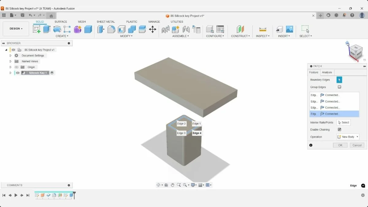 Fusion Extrude Join preview adding a 2 mm cap inside the sillcock key socket.