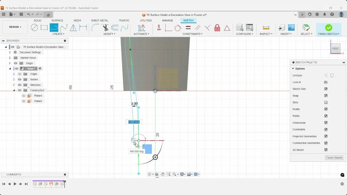 Closed spline profile completed with connecting lines in Autodesk Fusion.
