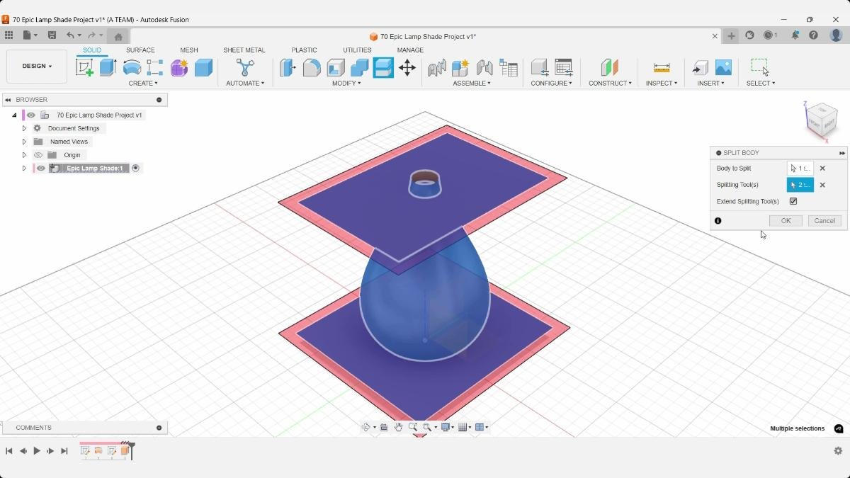 Fusion split body surface extrude tutorial