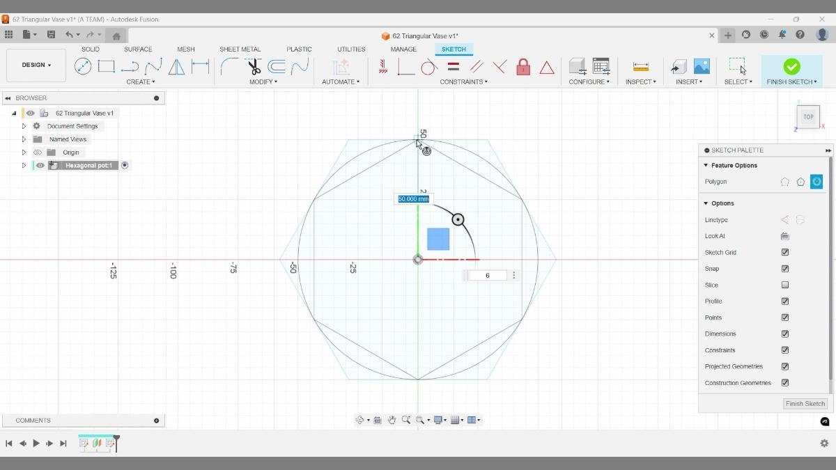Fusion circumscribed polygon sketch triangular vase geometry