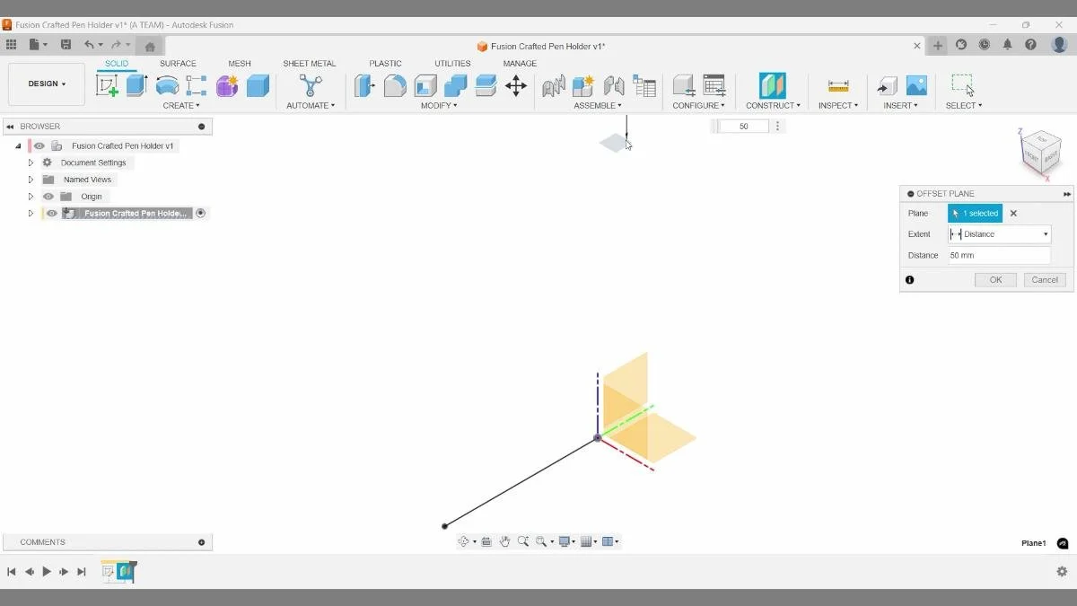 fusion offset plane from offset plane parametric setup