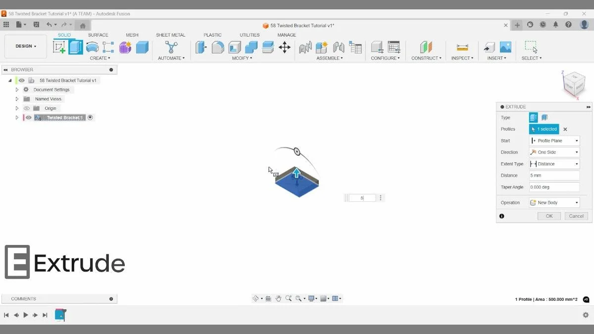 fusion extrude profile new body solid modeling tutorial