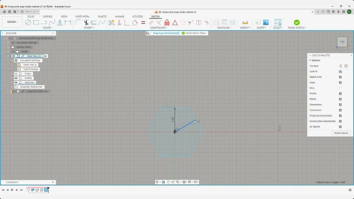 Fusion honeycomb cell sketch tutorial setup