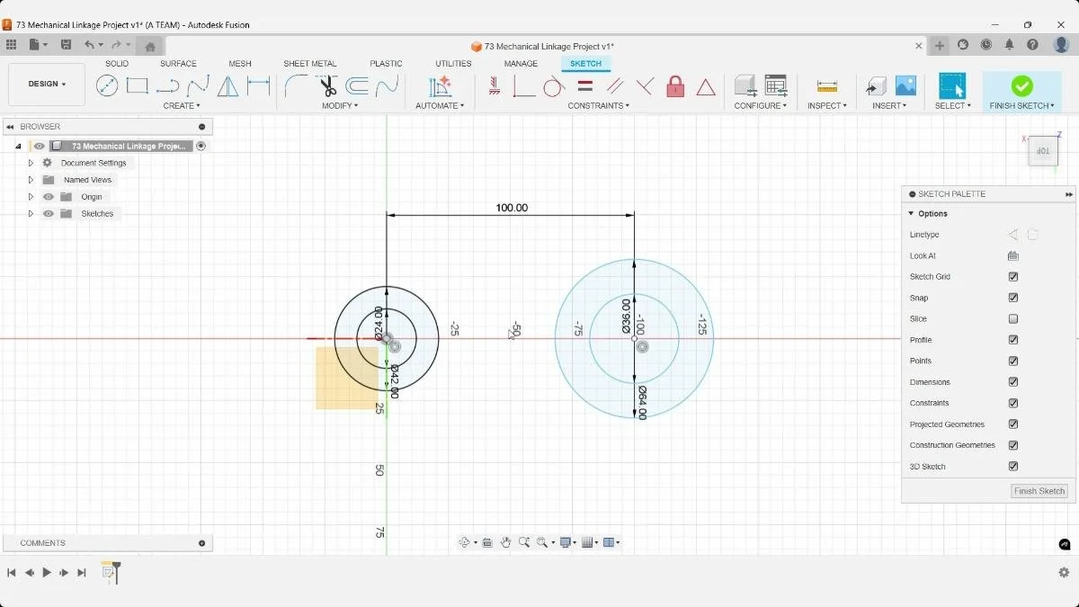 Center-to-center dimension between linkage circles in Fusion