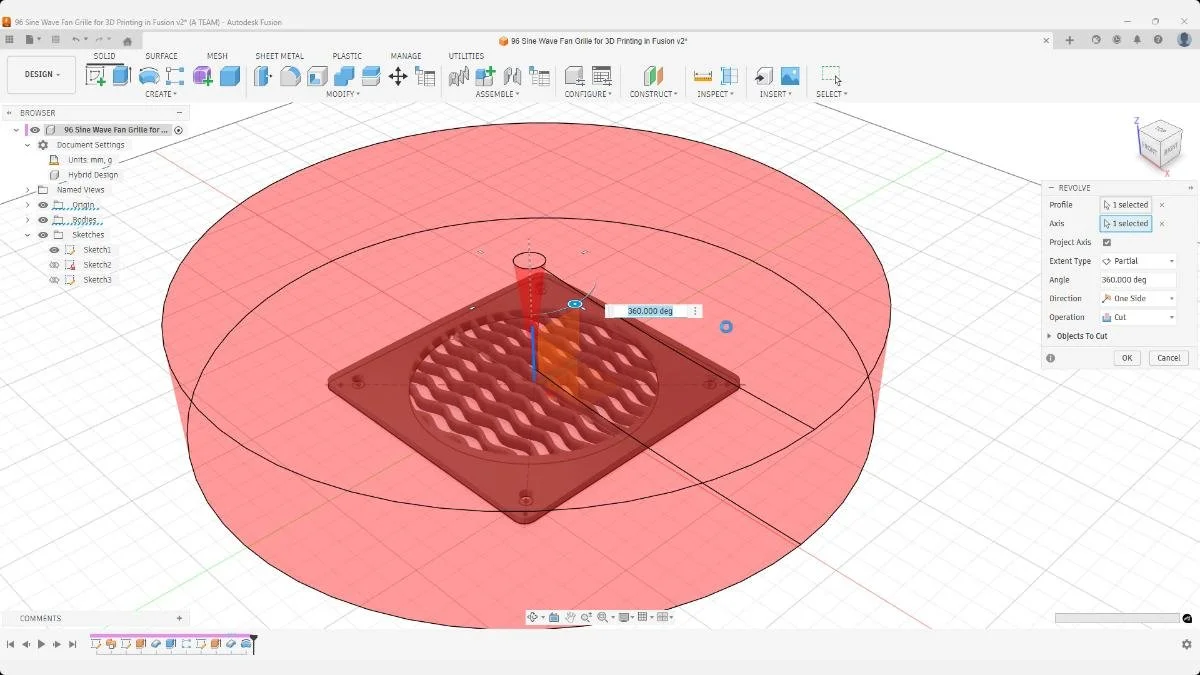 fusion revolve cut trimming circular boundary