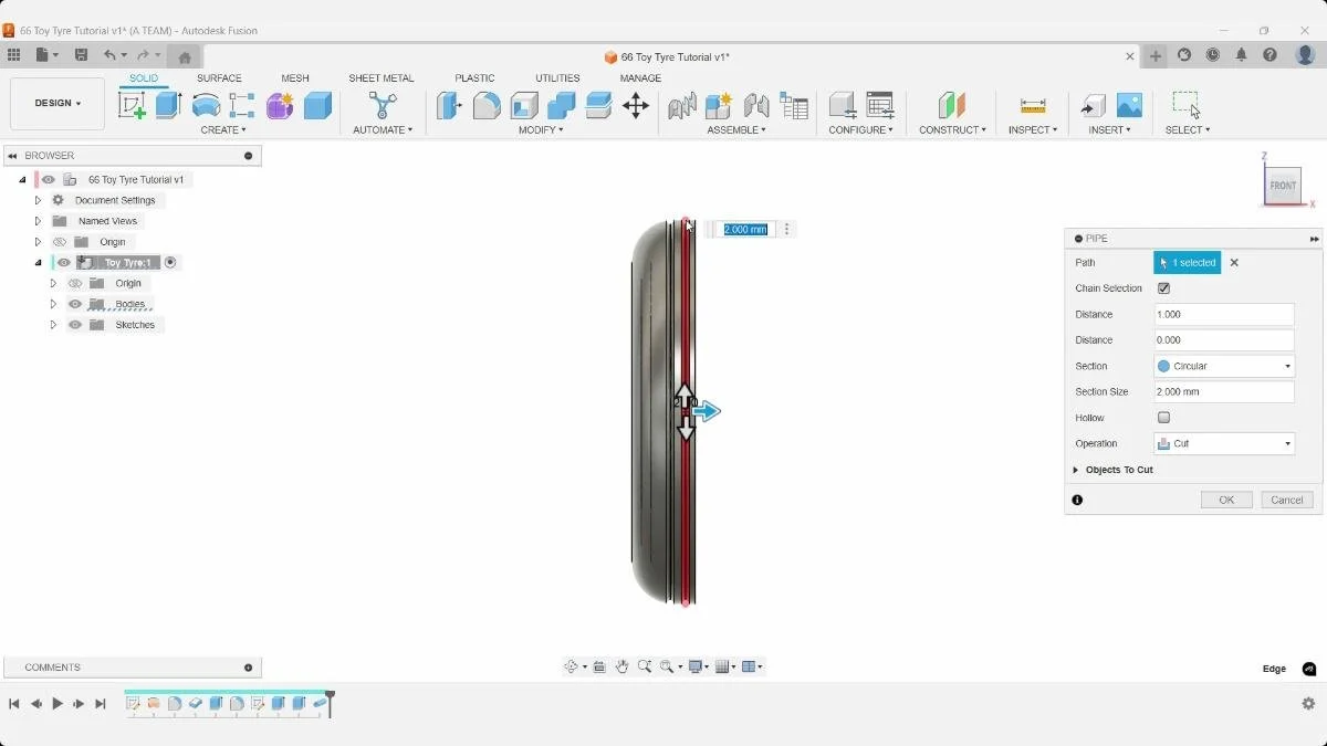 Fusion pipe tool adjusting groove width on tire