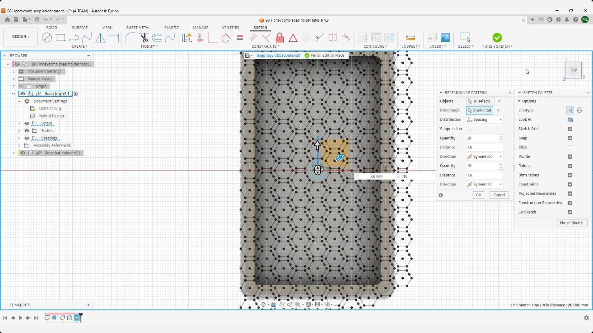Fusion rectangular pattern layout for honeycomb cells