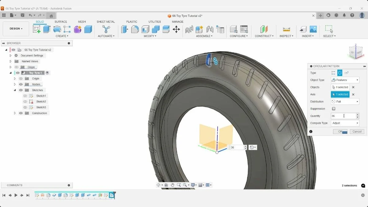 Fusion circular pattern distributing tread features