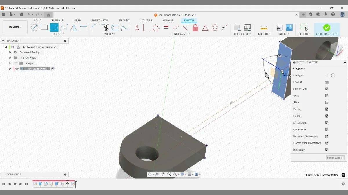 fusion 3d sketch path creation twisted bracket tutorial