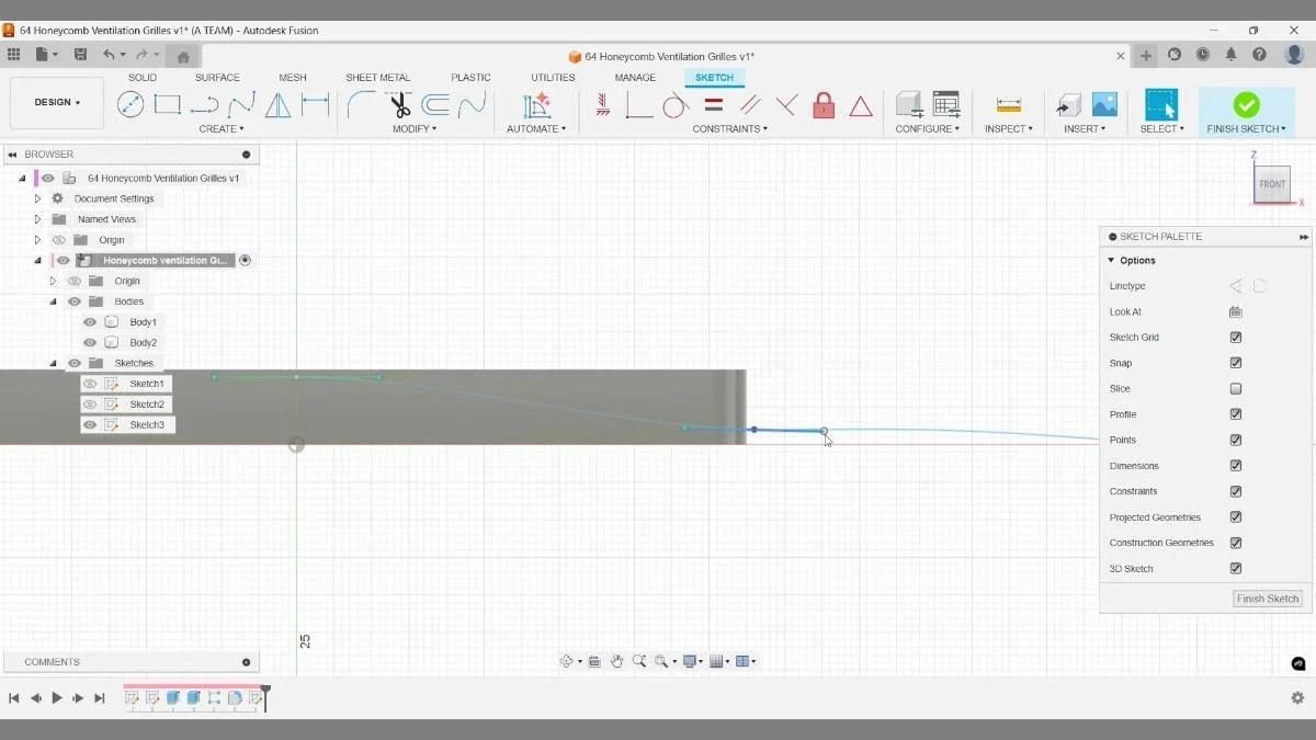 fusion spline curve side profile sketch
