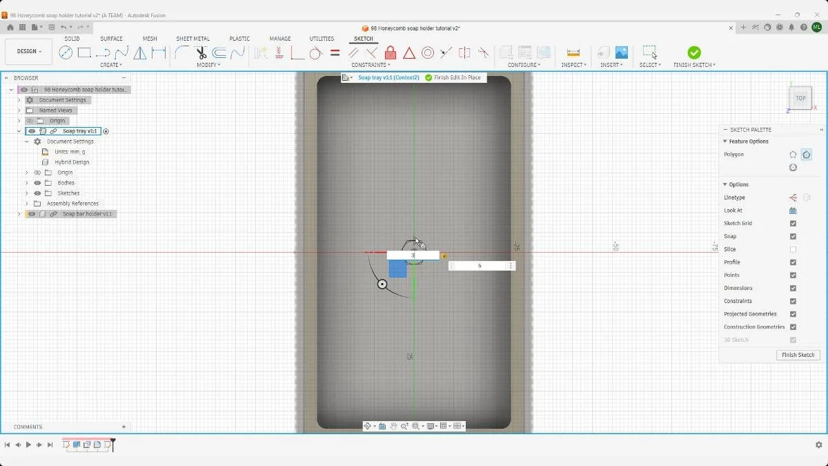 Fusion honeycomb polygon sketch pattern on tray