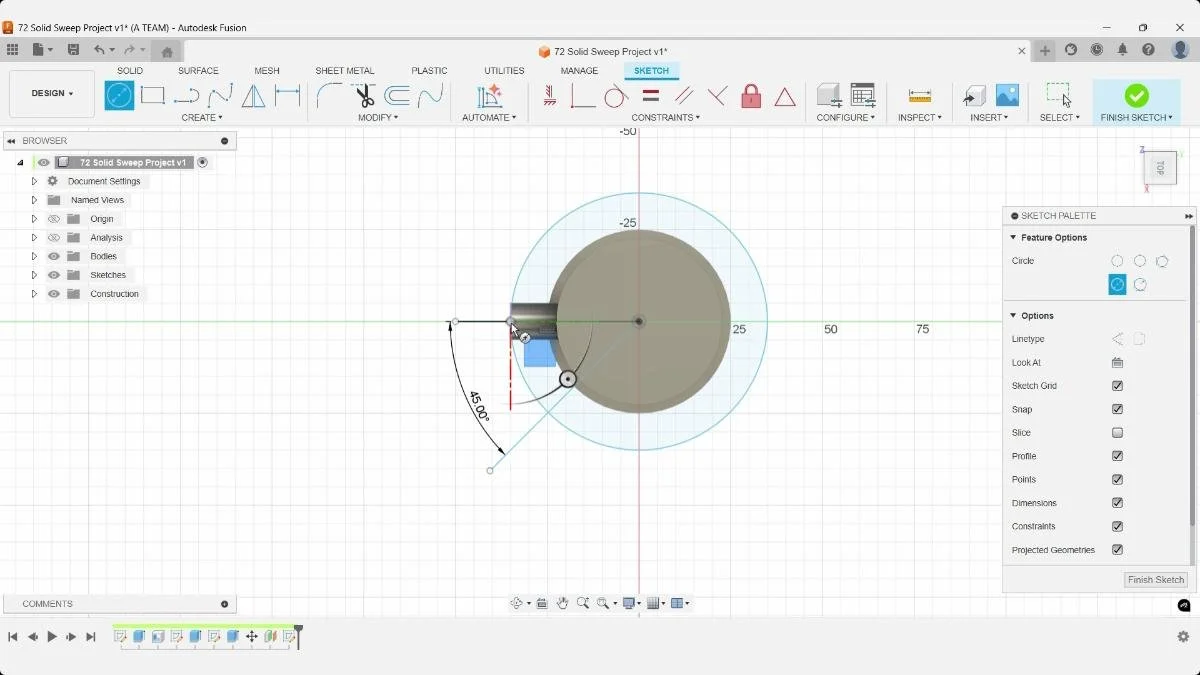 Fusion center diameter circle defining sweep path radius