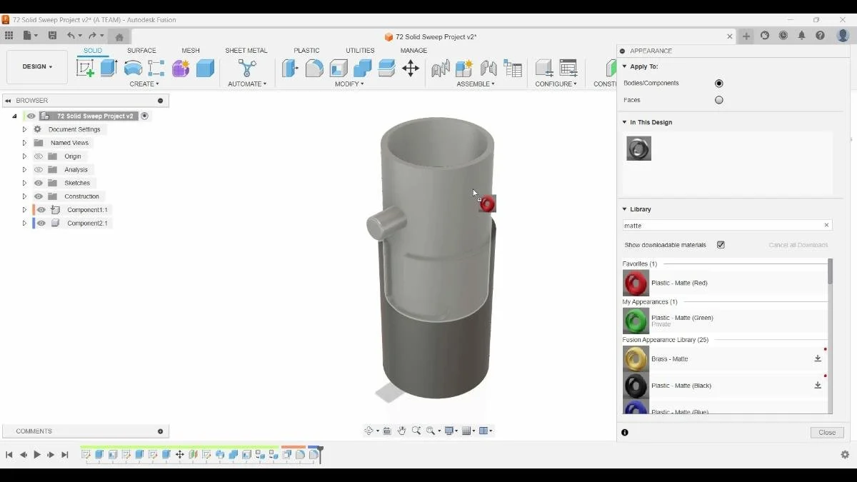 Fusion matte plastic appearance applied to cylindrical model