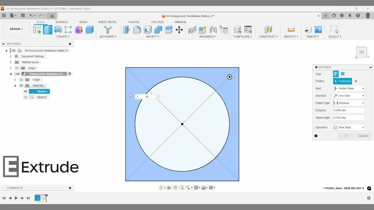 fusion extrude base circle cut solid modeling