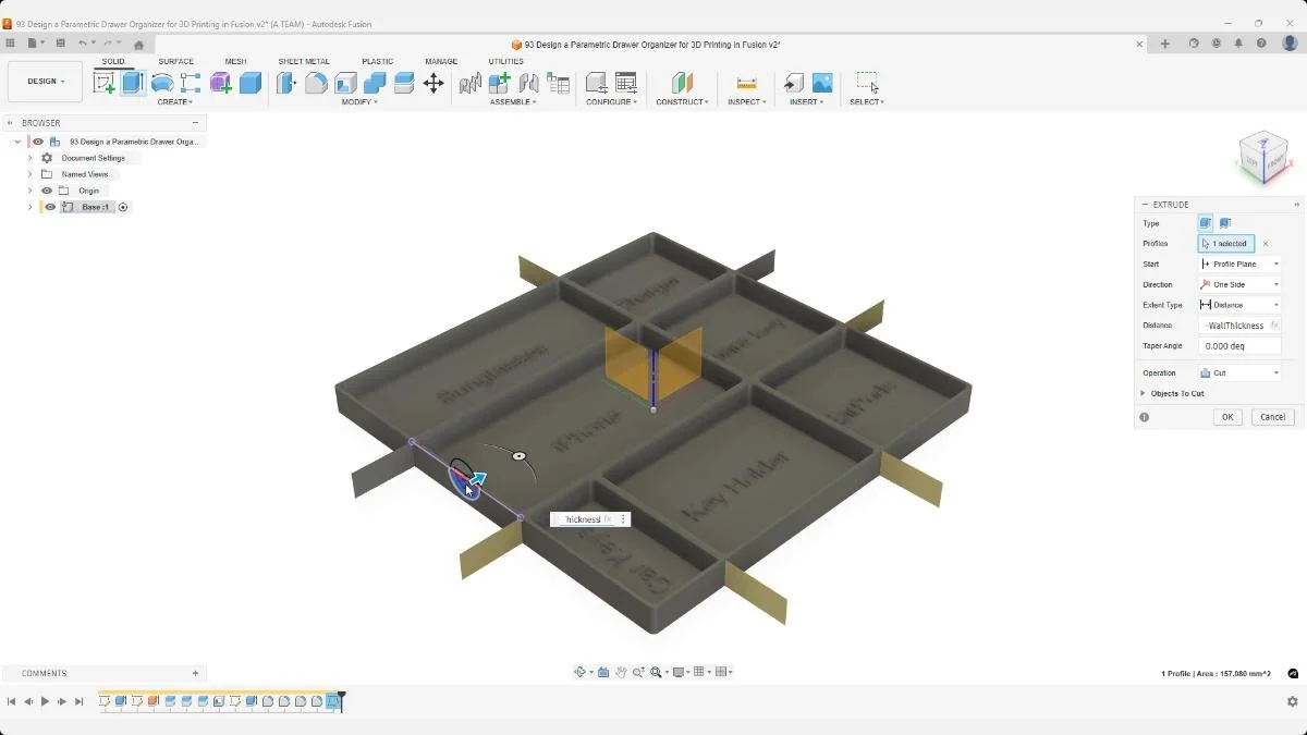 Extrude cut removing a side profile section for access or refinement.