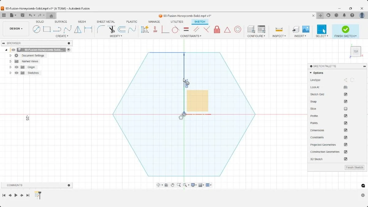 Draw a six-sided polygon centered on the origin and set a 10 mm radius for consistent honeycomb geometry.