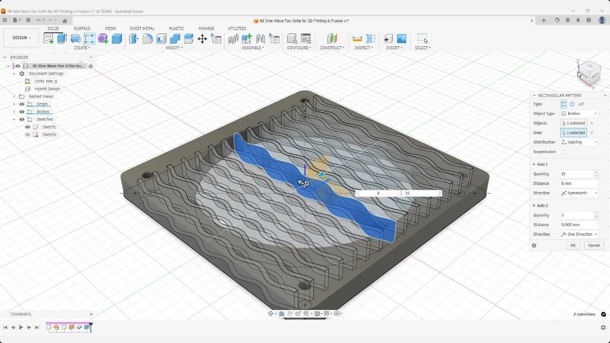 fusion rectangular pattern sine wave ribs grille