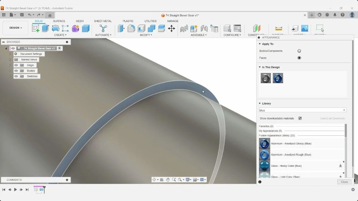 Applying blue anodized aluminum appearance in Fusion