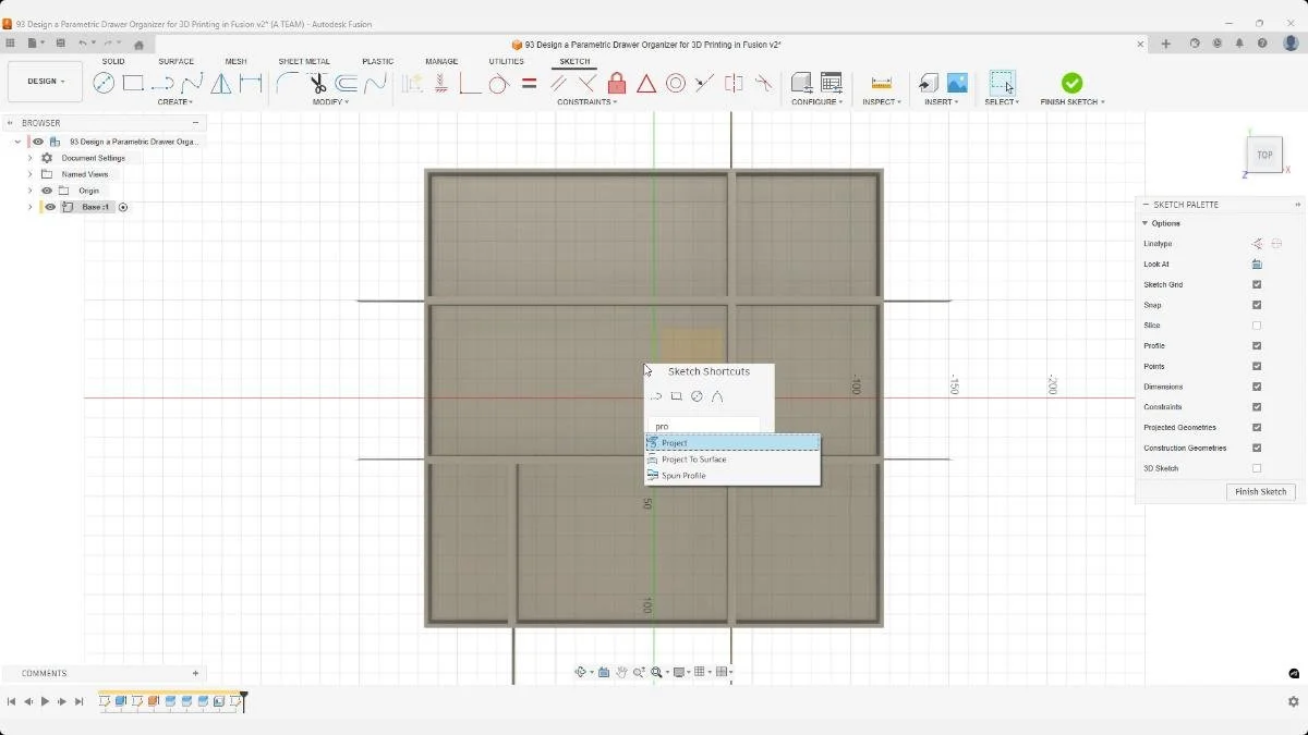 Sketch prepared for projecting compartment edges using the Project tool.