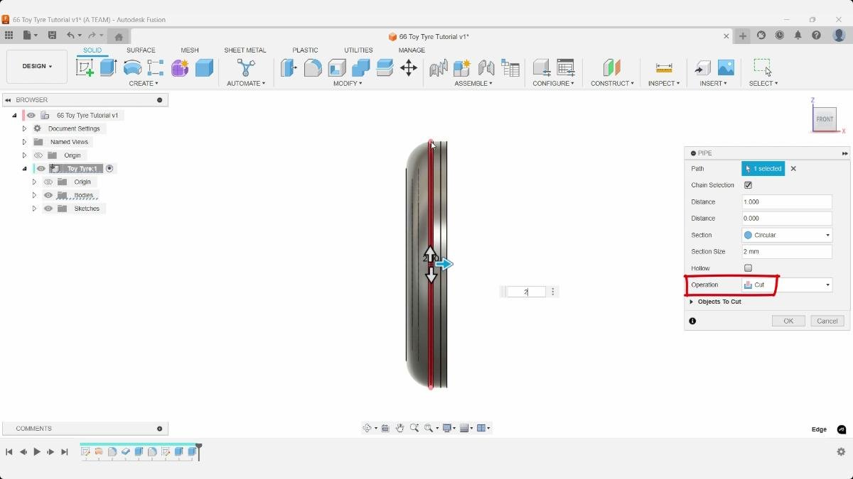 Fusion pipe cut creating center tread groove