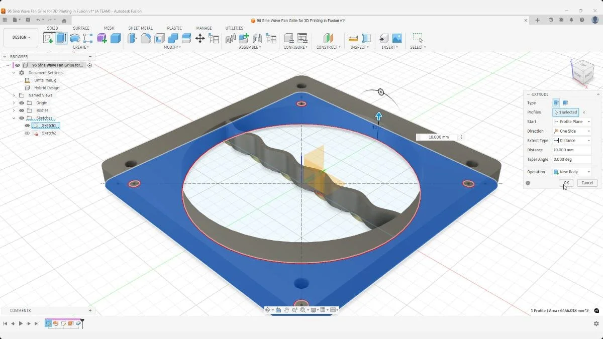 fusion fan grille frame extrude body