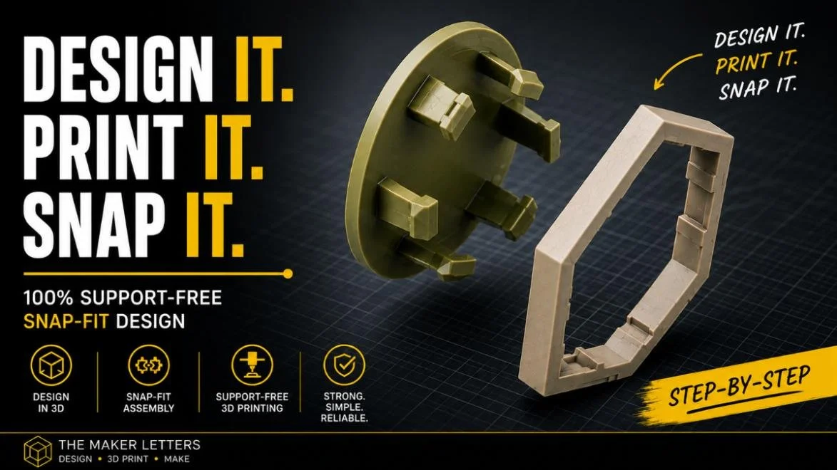 3D printed snap fit designed in Fusion with interlocking polygon parts.