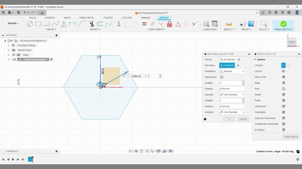 rectangular sketch pattern honeycomb fusion