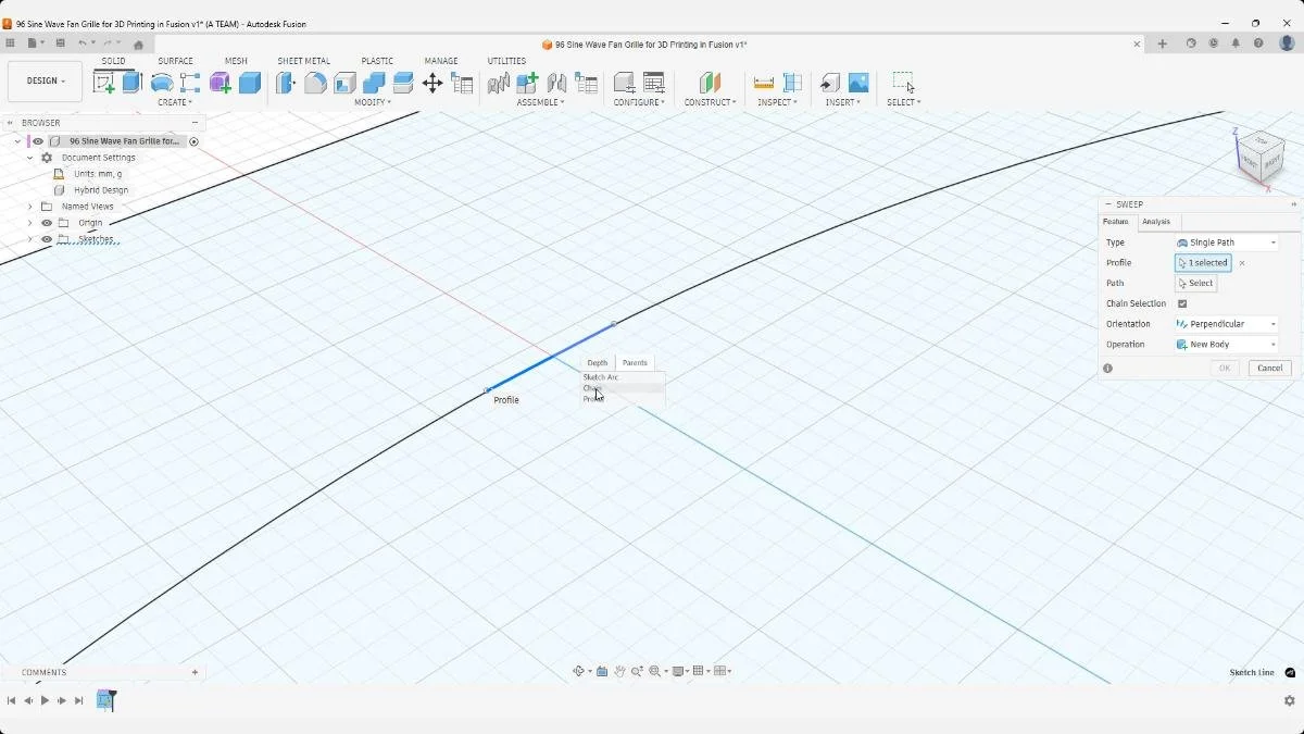fusion sine wave path sketch for grille pattern
