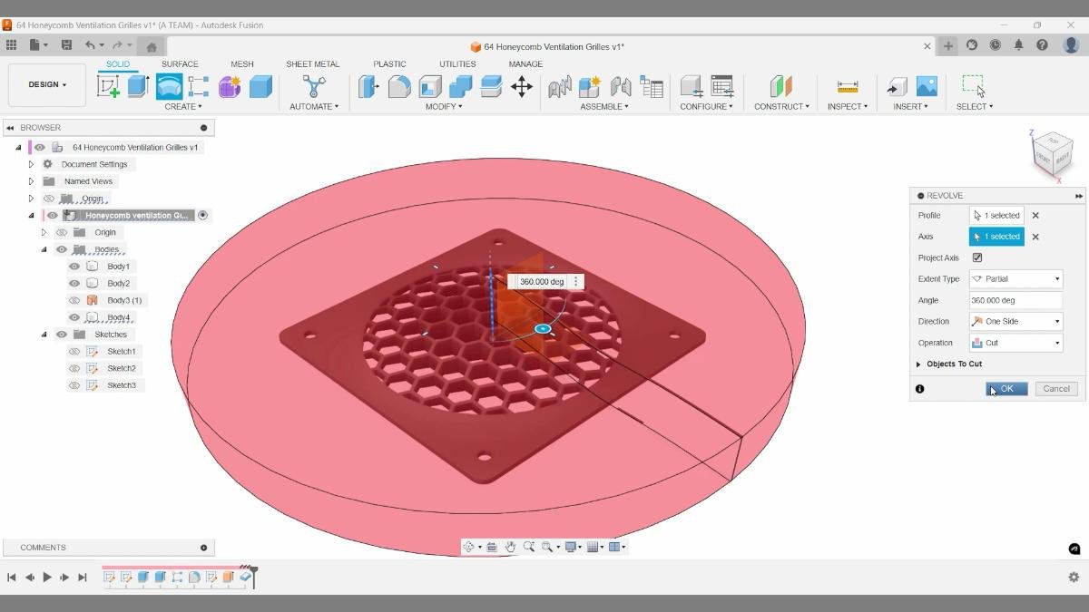 fusion revolve cut curved trim operation