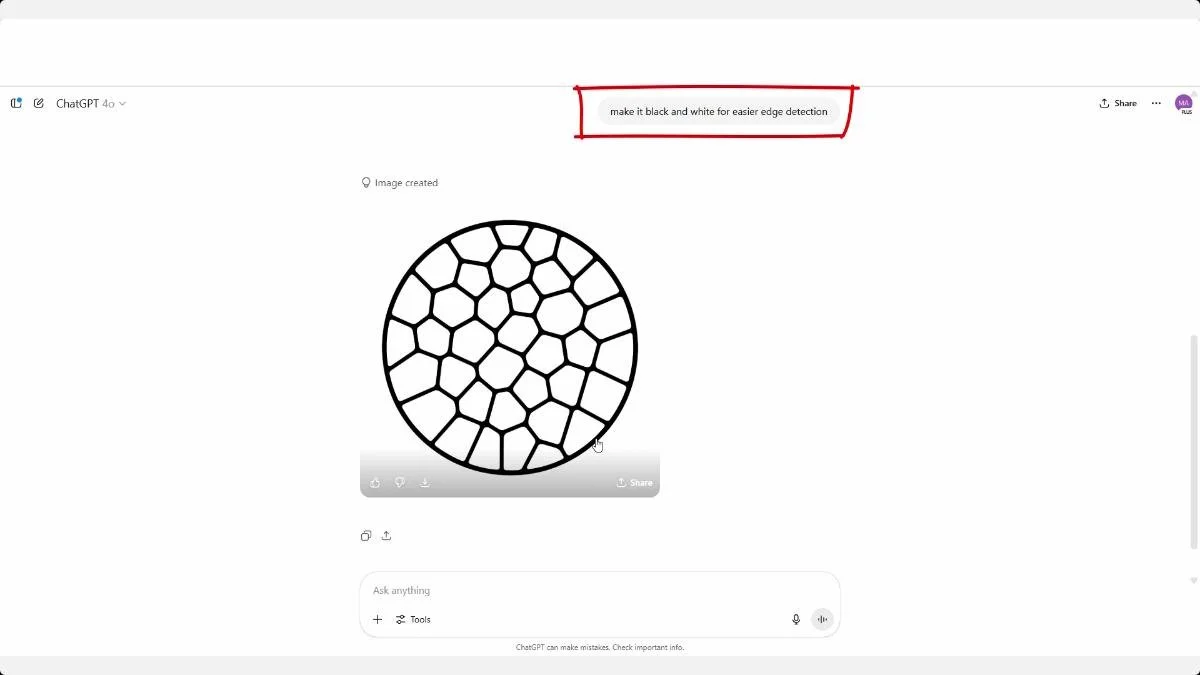 Black-and-white Voronoi coaster pattern generated in ChatGPT for cleaner edge detection.