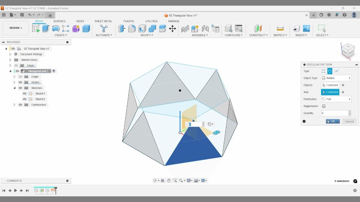 Fusion circular pattern triangular loft faces vase