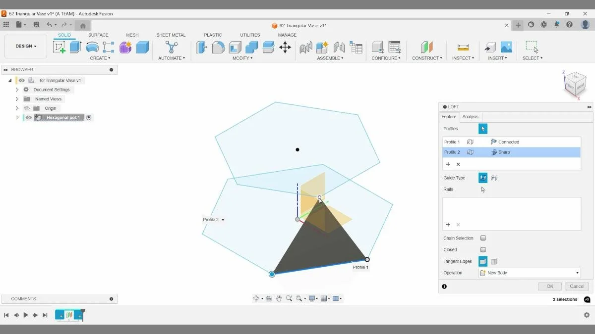 Fusion loft triangular surface vase tutorial